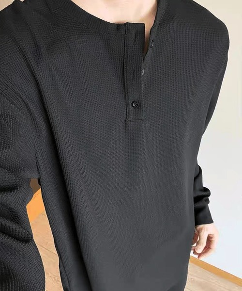 WESTSEA(ウエストシー)の「ヘンリーネック 無地 長袖Tシャツ 薄手(Tシャツ/カットソー・メンズ・グレー/ブラック/ホワイト・M/L/XL)」の8枚目の写真