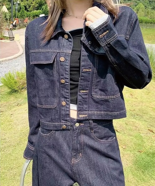 ADDITION STORE(アディションストア)の「\着回し◎秋冬春にオススメ/ビッグポケット インディゴデニム ショート丈 ブルゾン / Gジャン(デニムジャケット・レディース・ネイビー・SMALL/MEDIUM/LARGE)」の6枚目の写真