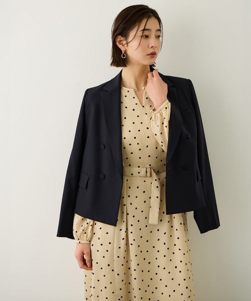 ROPE'（ロペ）の「ドットプリントウエストベルトワンピース（ワンピース・レディース・ネイビー/ベージュ・38/36）」の3枚目の写真