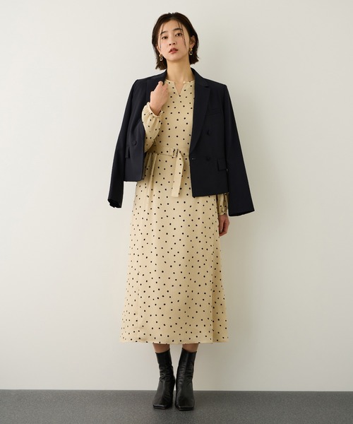 ROPE'（ロペ）の「ドットプリントウエストベルトワンピース（ワンピース・レディース・ネイビー/ベージュ・38/36）」の13枚目の写真