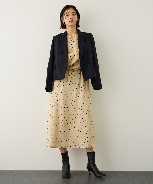 ROPE'（ロペ）の「ドットプリントウエストベルトワンピース（ワンピース・レディース・ネイビー/ベージュ・38/36）」の14枚目の写真