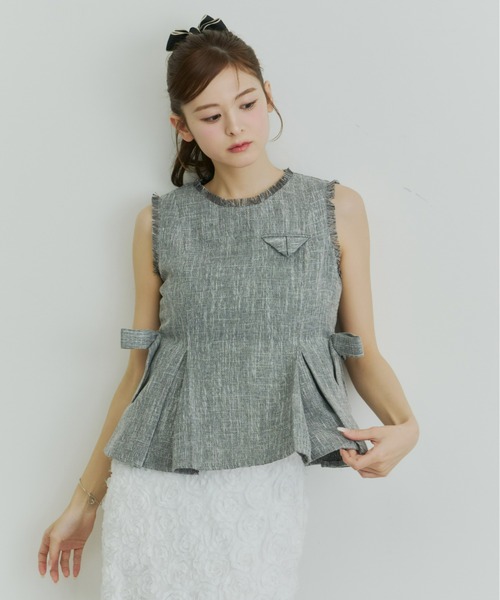 Olu.（オルドット）の「ツイードペプラムリボントップス（シャツ/ブラウス・レディース・アイボリー/ブラック/グレー・FREE）」の10枚目の写真