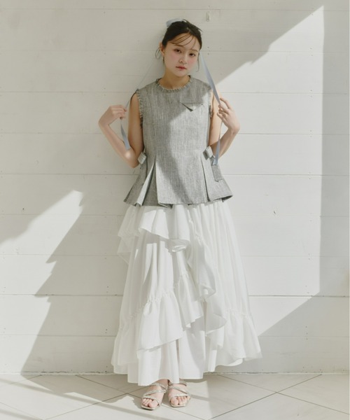 Olu.（オルドット）の「ツイードペプラムリボントップス（シャツ/ブラウス・レディース・アイボリー/ブラック/グレー・FREE）」の4枚目の写真