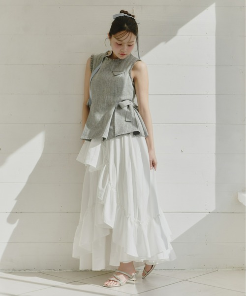 Olu.（オルドット）の「ツイードペプラムリボントップス（シャツ/ブラウス・レディース・アイボリー/ブラック/グレー・FREE）」の5枚目の写真