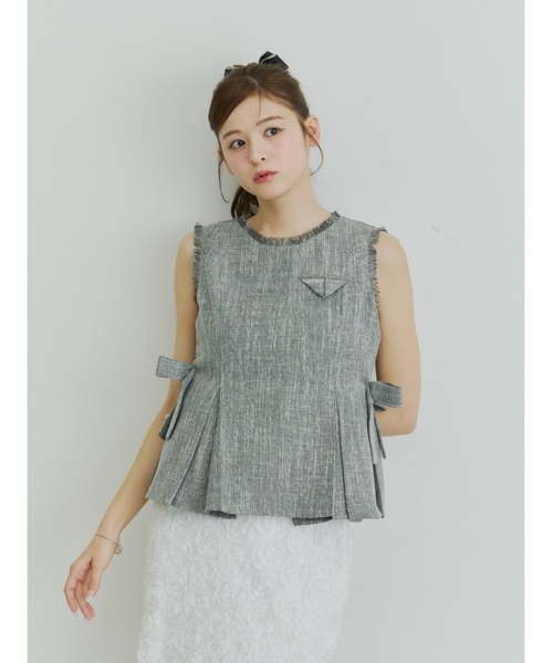 Olu.（オルドット）の「ツイードペプラムリボントップス（シャツ/ブラウス・レディース・アイボリー/ブラック/グレー・FREE）」の9枚目の写真
