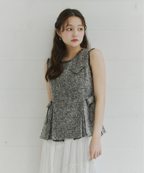 Olu.（オルドット）の「ツイードペプラムリボントップス（シャツ/ブラウス・レディース・アイボリー/ブラック/グレー・FREE）」の15枚目の写真
