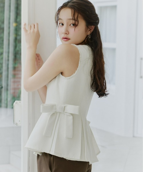 Olu.（オルドット）の「ツイードペプラムリボントップス（シャツ/ブラウス・レディース・アイボリー/ブラック/グレー・FREE）」の21枚目の写真