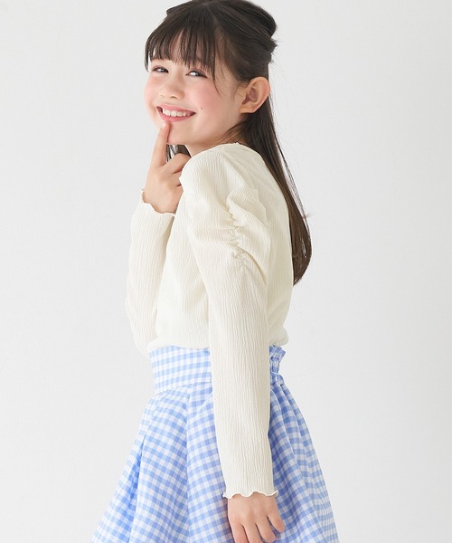 coca(coca)(コカ)の「キッズ 親子お揃いクレープシャーリングパフスリーブトップス(Tシャツ/カットソー・キッズ・アイボリー/チャコール/A・150/140/130/120)」の2枚目の写真
