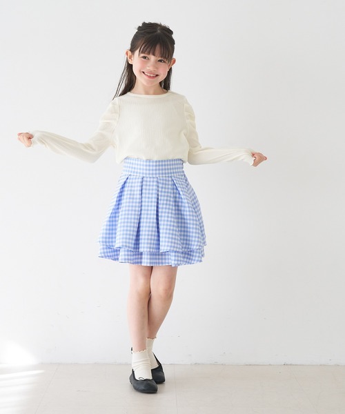 coca(coca)(コカ)の「キッズ 親子お揃いクレープシャーリングパフスリーブトップス(Tシャツ/カットソー・キッズ・アイボリー/チャコール/A・150/140/130/120)」の5枚目の写真
