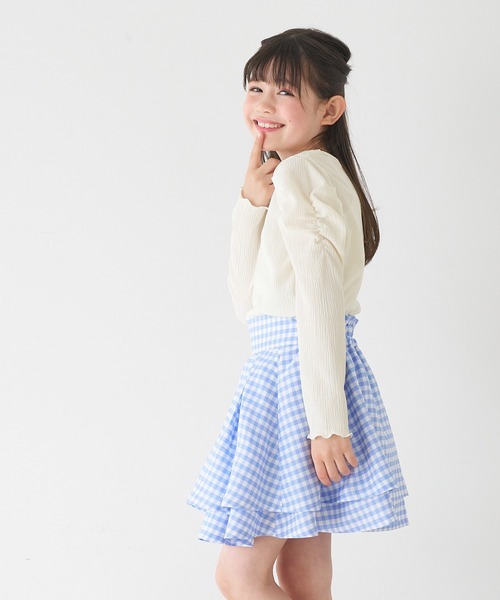 coca(coca)(コカ)の「キッズ 親子お揃いクレープシャーリングパフスリーブトップス(Tシャツ/カットソー・キッズ・アイボリー/チャコール/A・150/140/130/120)」の4枚目の写真