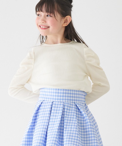 coca(coca)(コカ)の「キッズ 親子お揃いクレープシャーリングパフスリーブトップス(Tシャツ/カットソー・キッズ・アイボリー/チャコール/A・150/140/130/120)」の7枚目の写真