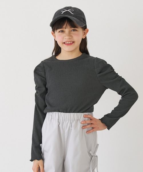 coca(coca)(コカ)の「キッズ 親子お揃いクレープシャーリングパフスリーブトップス(Tシャツ/カットソー・キッズ・アイボリー/チャコール/A・150/140/130/120)」の10枚目の写真