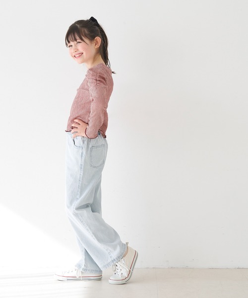 キッズ 親子お揃いクレープシャーリングパフスリーブトップス（Tシャツ