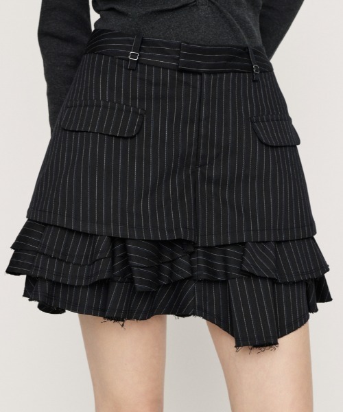 SLY（スライ）の「LAYERED FRILL SKORT レイヤードフリルスコート 春服（スカート・レディース・ブラウン/ブラック/ネイビー系・0/1）」の3枚目の写真