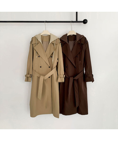 VASCARA(バスカラ)の「Hoodie Long Trench Coat (2colors)(トレンチコート・レディース・ブラウン/ベージュ・FREE)」の1枚目の写真