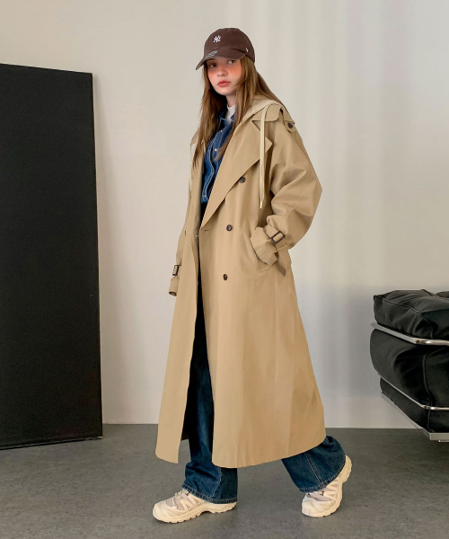 VASCARA(バスカラ)の「Hoodie Long Trench Coat (2colors)(トレンチコート・レディース・ブラウン/ベージュ・FREE)」の3枚目の写真