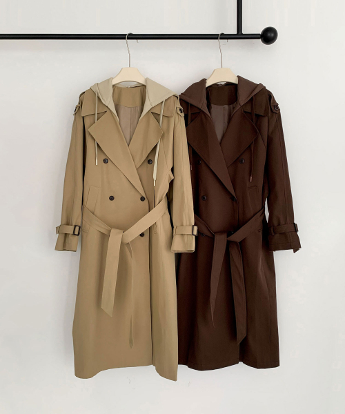 VASCARA(バスカラ)の「Hoodie Long Trench Coat (2colors)(トレンチコート・レディース・ブラウン/ベージュ・FREE)」の5枚目の写真