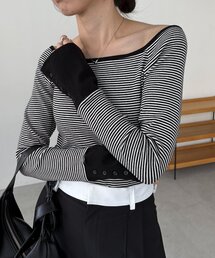 CAPRICIEUX LE'MAGE | ボーダー袖ボタンロンT(Tシャツ/カットソー)