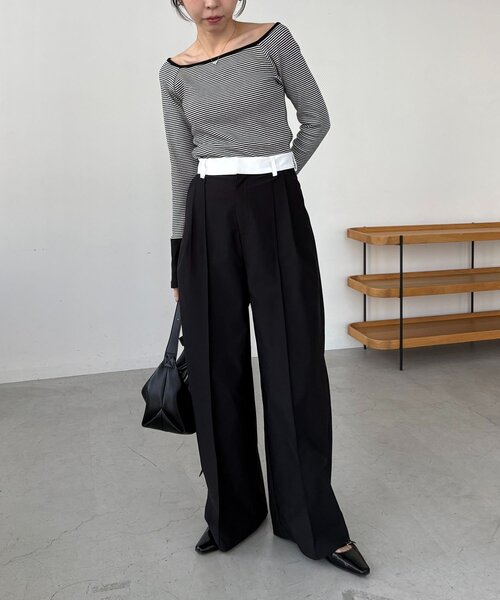 CAPRICIEUX LE'MAGE（カプリシューレマージュ）の「ボーダー袖ボタンロンT（Tシャツ/カットソー・レディース・グレー/ブラック/グリーン・FREE）」の6枚目の写真