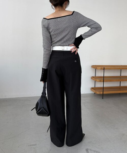 CAPRICIEUX LE'MAGE（カプリシューレマージュ）の「ボーダー袖ボタンロンT（Tシャツ/カットソー・レディース・グレー/ブラック/グリーン・FREE）」の7枚目の写真