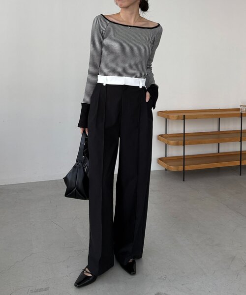 CAPRICIEUX LE'MAGE（カプリシューレマージュ）の「ボーダー袖ボタンロンT（Tシャツ/カットソー・レディース・グレー/ブラック/グリーン・FREE）」の10枚目の写真