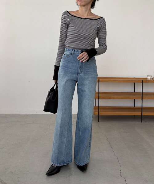 CAPRICIEUX LE'MAGE（カプリシューレマージュ）の「ボーダー袖ボタンロンT（Tシャツ/カットソー・レディース・グレー/ブラック/グリーン・FREE）」の12枚目の写真