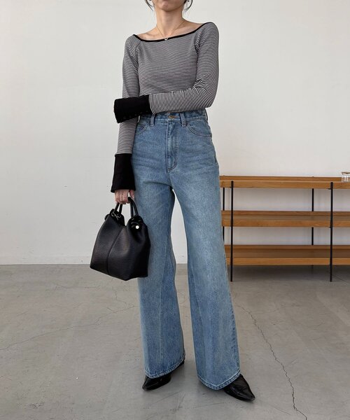 CAPRICIEUX LE'MAGE（カプリシューレマージュ）の「ボーダー袖ボタンロンT（Tシャツ/カットソー・レディース・グレー/ブラック/グリーン・FREE）」の14枚目の写真