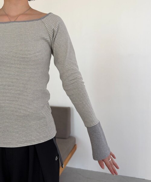 CAPRICIEUX LE'MAGE（カプリシューレマージュ）の「ボーダー袖ボタンロンT（Tシャツ/カットソー・レディース・グレー/ブラック/グリーン・FREE）」の20枚目の写真