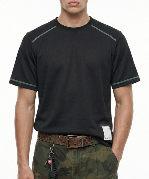 BUTTON SEOUL(ボタンソウル)の「オーバーロックステッチアクティブラーニングショートスリーブTシャツ(4 COLORS)(Tシャツ/カットソー・メンズ・マスタード/ブラック/ホワイト/ライトグレー・MEDIUM/LARGE/X-LARGE)」の8枚目の写真
