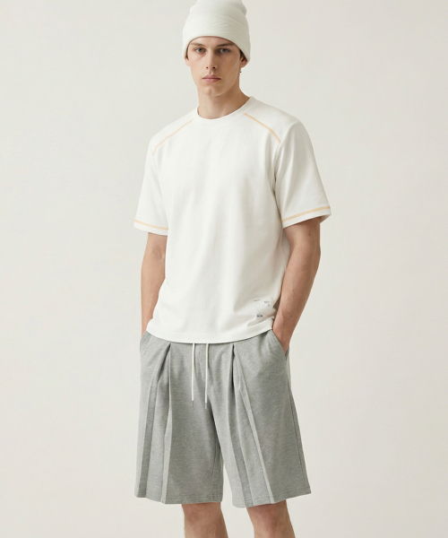 BUTTON SEOUL(ボタンソウル)の「オーバーロックステッチアクティブラーニングショートスリーブTシャツ(4 COLORS)(Tシャツ/カットソー・メンズ・マスタード/ブラック/ホワイト/ライトグレー・MEDIUM/LARGE/X-LARGE)」の9枚目の写真