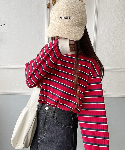 Nana（ナナ）の「ボーダーロングTシャツ（Tシャツ/カットソー・レディース・レッド/ブルー・FREE）」の5枚目の写真