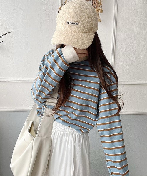Nana（ナナ）の「ボーダーロングTシャツ（Tシャツ/カットソー・レディース・レッド/ブルー・FREE）」の6枚目の写真