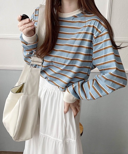 Nana（ナナ）の「ボーダーロングTシャツ（Tシャツ/カットソー・レディース・レッド/ブルー・FREE）」の8枚目の写真