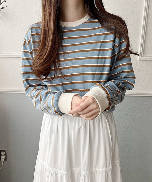 Nana（ナナ）の「ボーダーロングTシャツ（Tシャツ/カットソー・レディース・レッド/ブルー・FREE）」の11枚目の写真