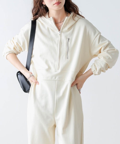 セール】ハーフジップ スウェットジャンプスーツ（つなぎ