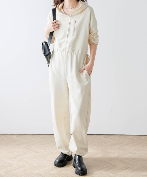 セール】ハーフジップ スウェットジャンプスーツ（つなぎ