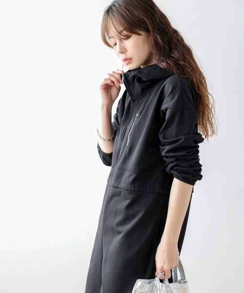 セール】ハーフジップ スウェットジャンプスーツ（つなぎ