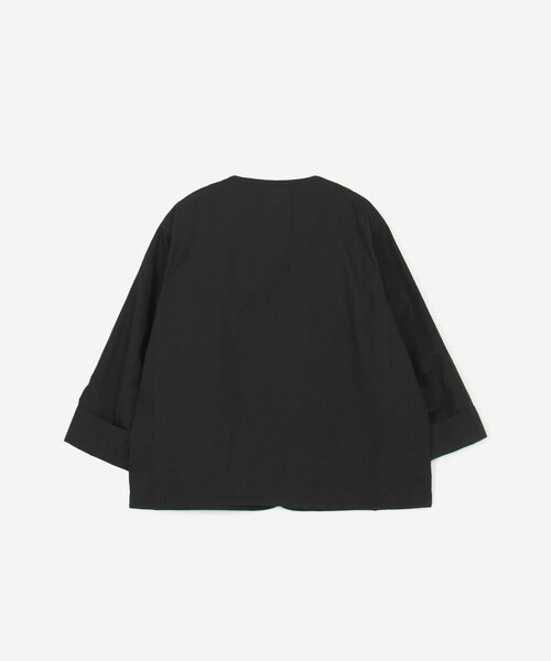DANTON(ダントン)の「DANTON | コットンリネンダンプ ノーカラージャケット WOMEN(ノーカラージャケット・レディース・ダークネイビー/オフホワイト・36)」の4枚目の写真
