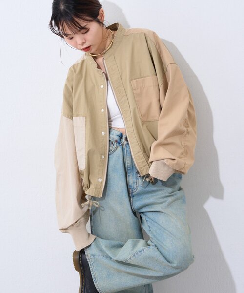 etsinta（エシンタ）の「etsintaリメイクZIPシャツジャケット（シャツ/ブラウス・レディース・カーキ/アイボリー/ベージュ・ONE SIZE）」の2枚目の写真