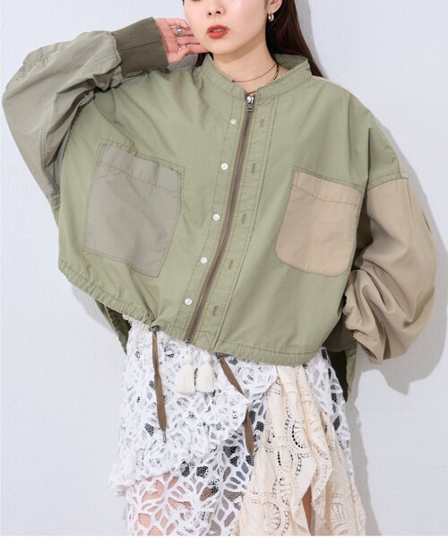 etsinta（エシンタ）の「etsintaリメイクZIPシャツジャケット（シャツ/ブラウス・レディース・カーキ/アイボリー/ベージュ・ONE SIZE）」の3枚目の写真