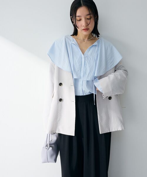 Green　Parks（グリーンパークス）の「ラッフルブラウス（シャツ/ブラウス・レディース・オフホワイト/サックスブルー・FREE）」の7枚目の写真