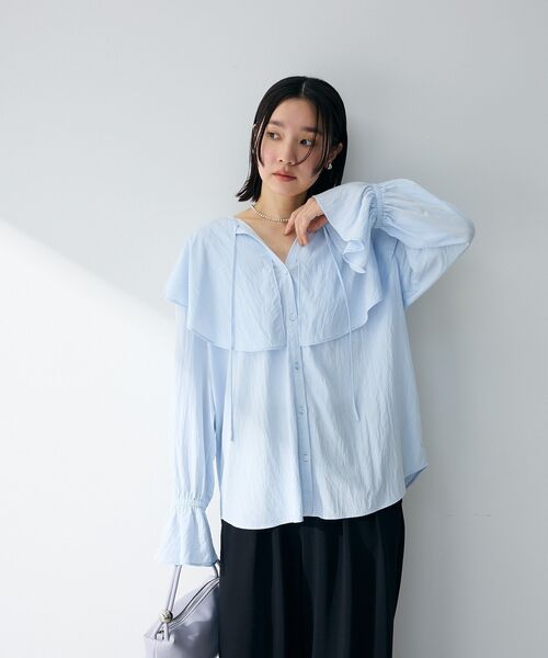 Green　Parks（グリーンパークス）の「ラッフルブラウス（シャツ/ブラウス・レディース・オフホワイト/サックスブルー・FREE）」の9枚目の写真