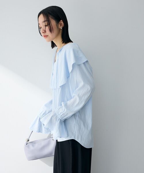 Green　Parks（グリーンパークス）の「ラッフルブラウス（シャツ/ブラウス・レディース・オフホワイト/サックスブルー・FREE）」の10枚目の写真