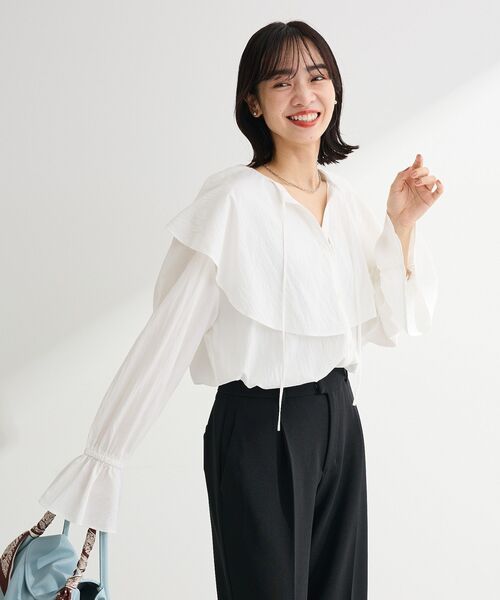 Green　Parks（グリーンパークス）の「ラッフルブラウス（シャツ/ブラウス・レディース・オフホワイト/サックスブルー・FREE）」の19枚目の写真