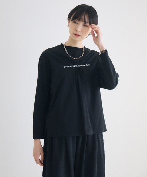 Paradise Picnic(パラダイスピクニック)の「ギャザーロゴロンT(Tシャツ/カットソー・レディース・アイボリー/ブラック・FREE)」の1枚目の写真