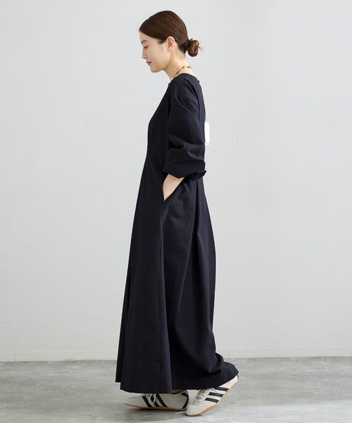 IENA（イエナ）の「サッカーVネックフレアワンピース（ワンピース・レディース・ブラック/ダークブルー・38/36）」の7枚目の写真