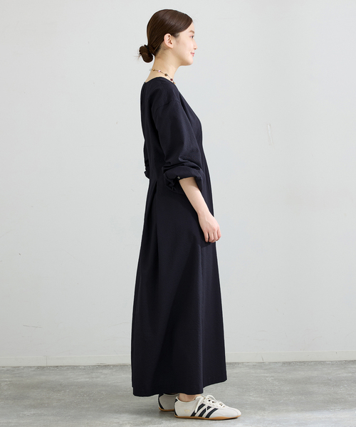 IENA（イエナ）の「サッカーVネックフレアワンピース（ワンピース・レディース・ブラック/ダークブルー・38/36）」の9枚目の写真