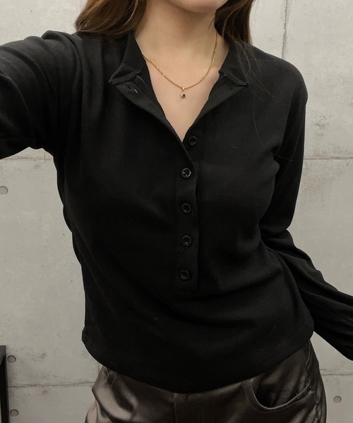 ROGER AND RAW(ロジャーアンドロウ)の「ヘンリーネックロングスリーブTシャツ(Tシャツ/カットソー・レディース・ブラック/グレー/ワインレッド・FREE)」の2枚目の写真