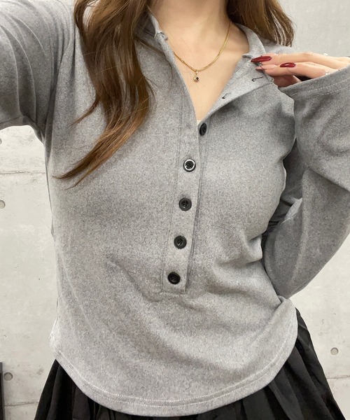 ROGER AND RAW(ロジャーアンドロウ)の「ヘンリーネックロングスリーブTシャツ(Tシャツ/カットソー・レディース・ブラック/グレー/ワインレッド・FREE)」の8枚目の写真