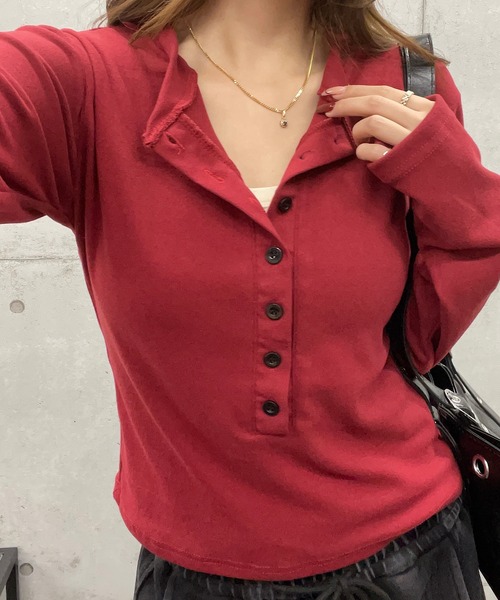 ROGER AND RAW(ロジャーアンドロウ)の「ヘンリーネックロングスリーブTシャツ(Tシャツ/カットソー・レディース・ブラック/グレー/ワインレッド・FREE)」の16枚目の写真